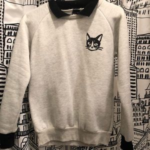 Collared cat pullover sweater